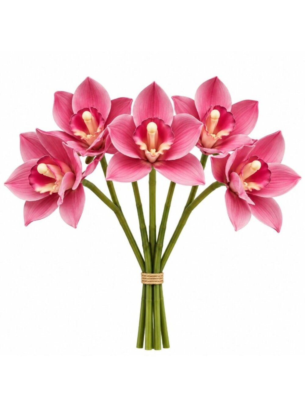 Hot Pink Cymbidium Orchids Set of 5, Real Touch Faux Orchid Stems, Tropical Flow